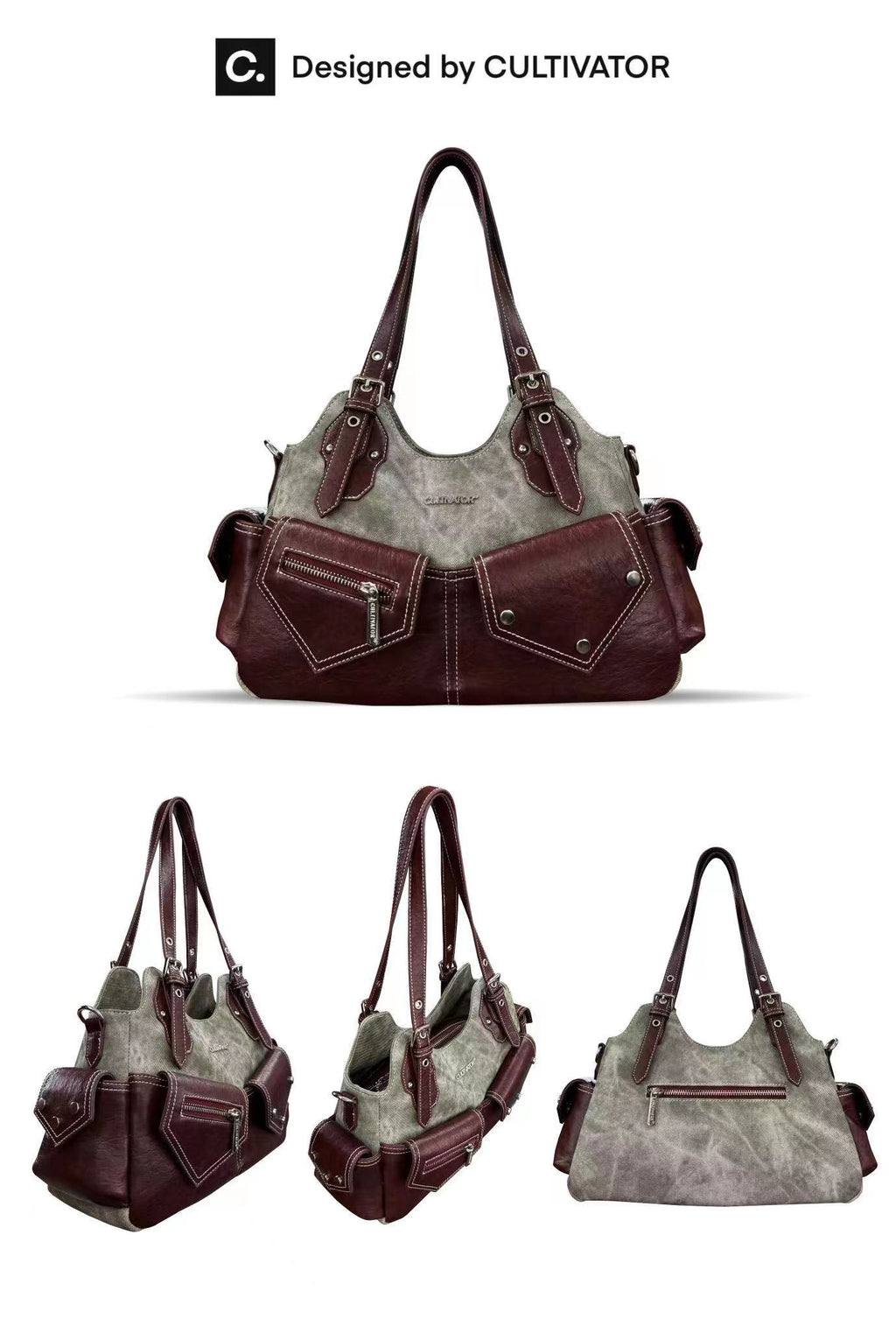 CULTIVATOR YS-23113 Cargo Shoulder Bag Burgundy - Studio Angles