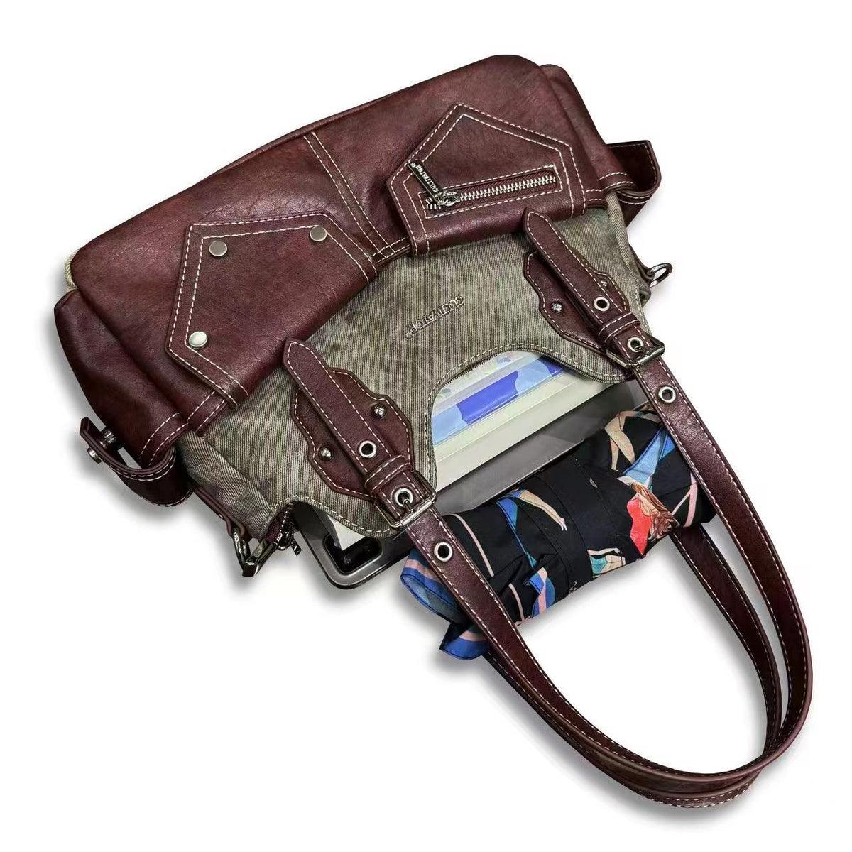CULTIVATOR YS-23113 Cargo Shoulder Bag Burgundy - Interior Capacity with iPad and Umbrella