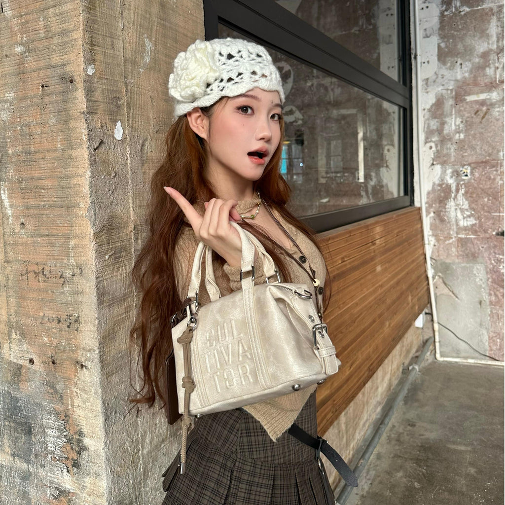 CULTIVATOR YS-24111 Mini Boston Bag White - Model Standing with Bag