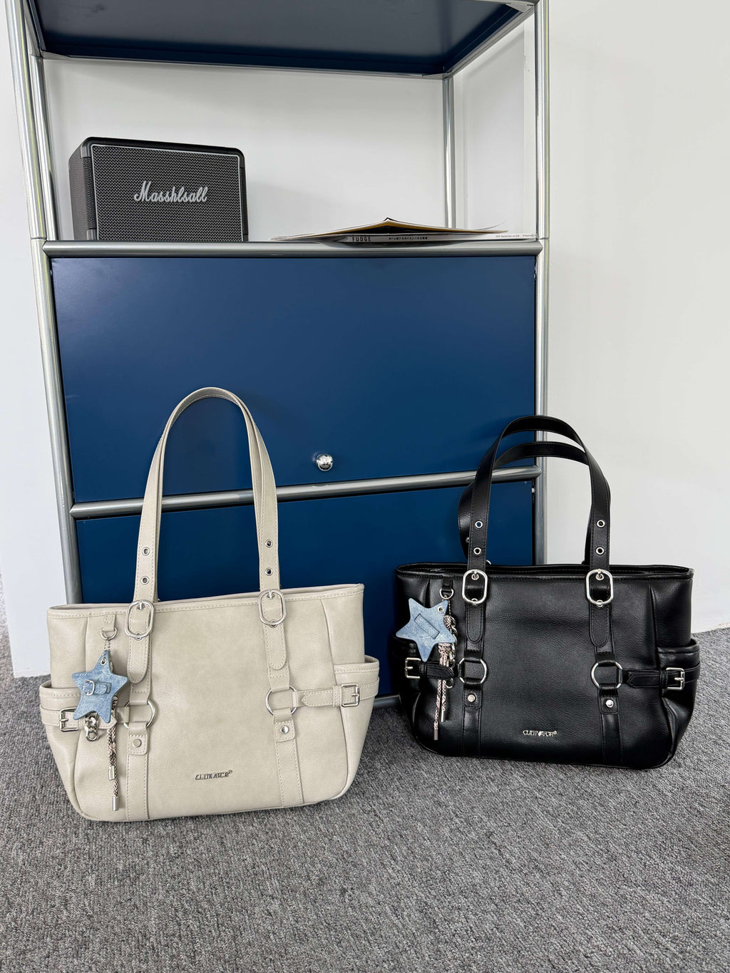 CULTIVATOR YS-25097 Commuter Tote - White and Black Overview with Cabinet