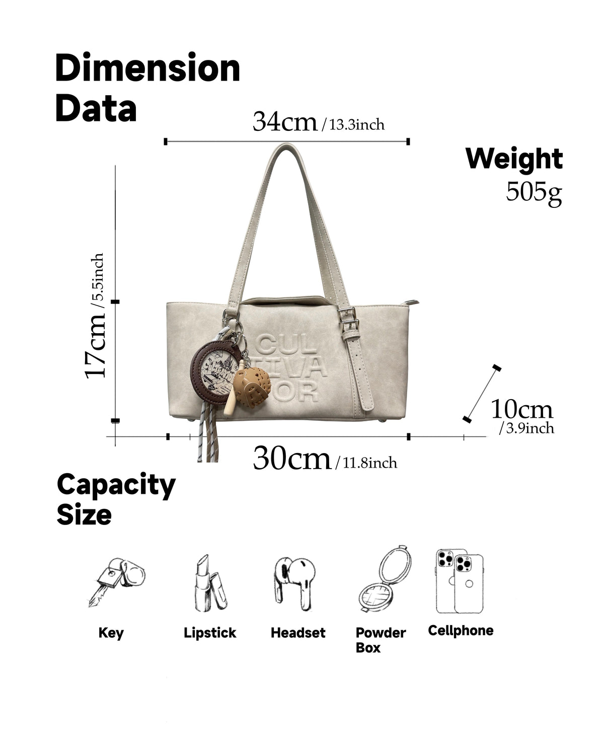 CULTIVATOR YS-24140 East-West Shoulder Bag - Dimension and Capacity Guide
