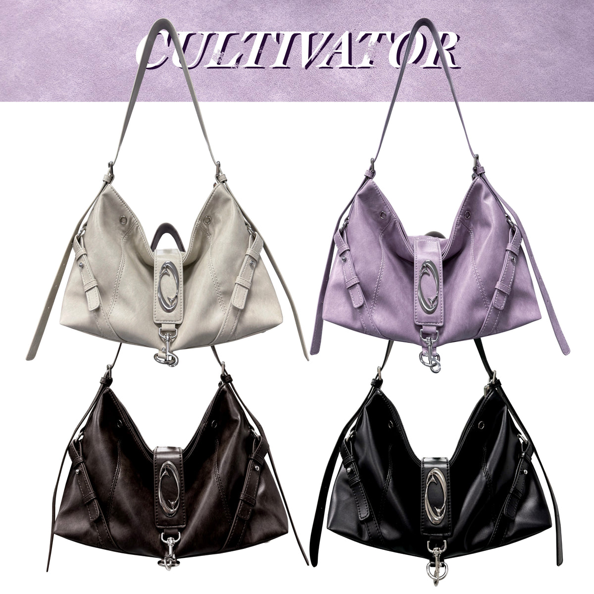 CULTIVATOR YS-25082 Crescent Hobo Shoulder Bag - 4-Color Studio Overview
