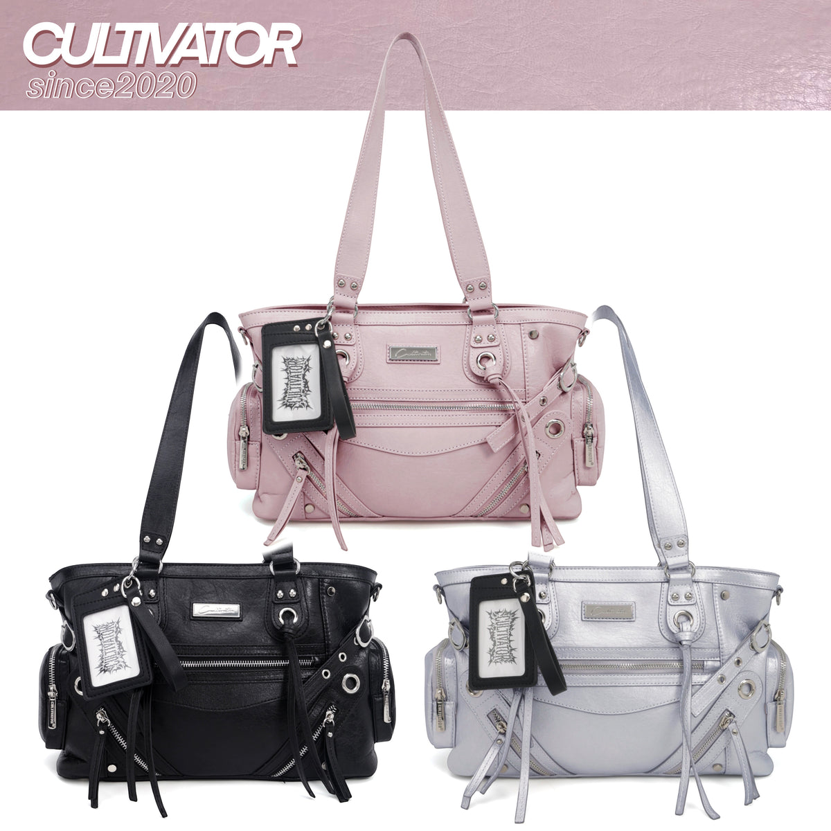CULTIVATOR YS-25159 Moto Multi-Zip Shoulder Bag - 3-Color Studio Overview