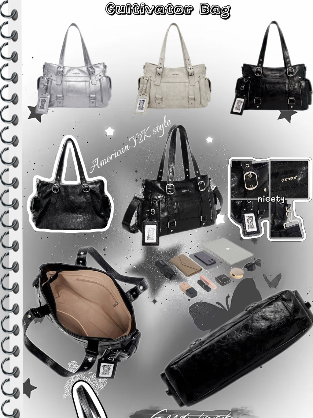CULTIVATOR YS-25032 Moto Cargo Large Shoulder Bag - 3-Color Lookbook Collage