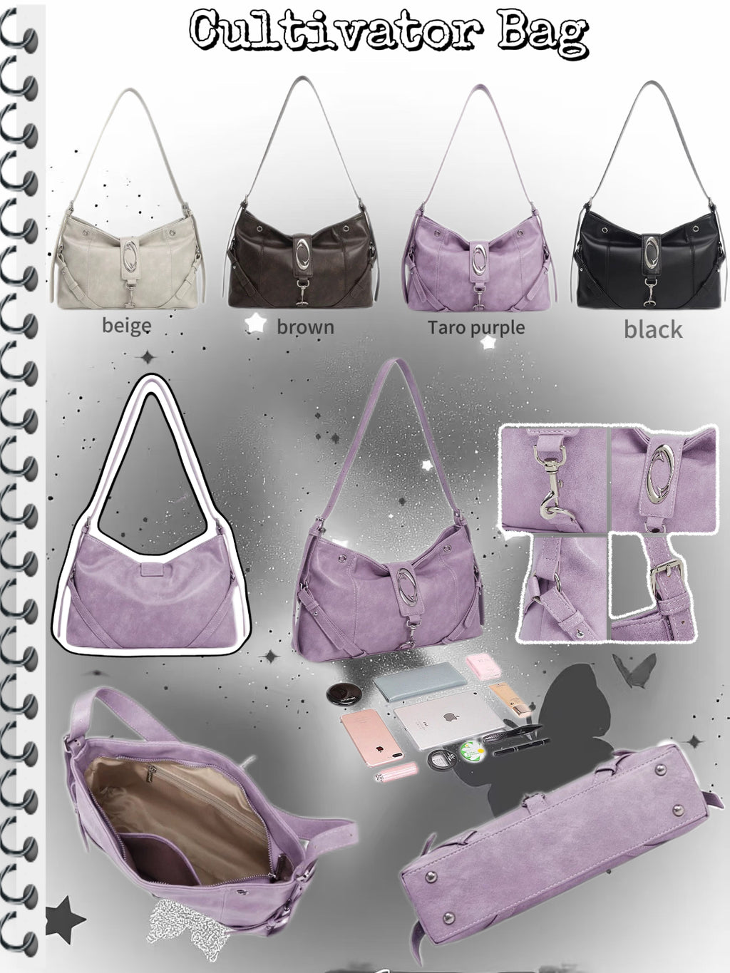 CULTIVATOR YS-25082 Crescent Hobo Bag - 4-Color Overview Collage