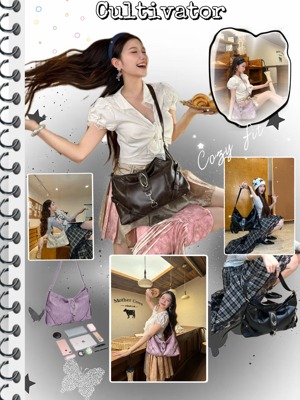 CULTIVATOR YS-25082 Crescent Hobo Bag - Model Style Collage